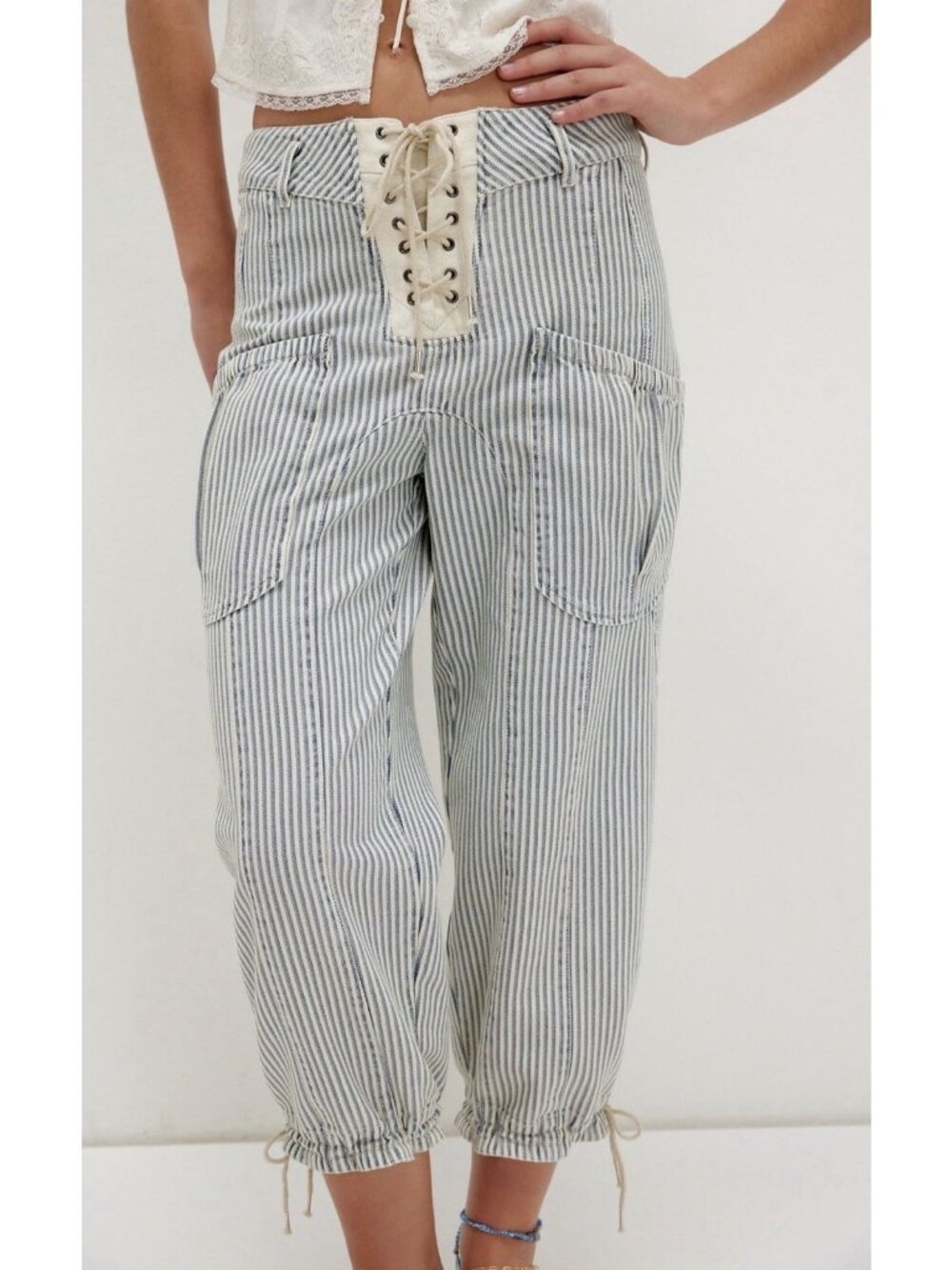 Free People WE THE FREE Smooth Sailing Striped Cropped Jeans Size 26